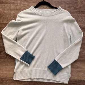 Elegant Women's Light Blue Sweater with Dark Blue Accents